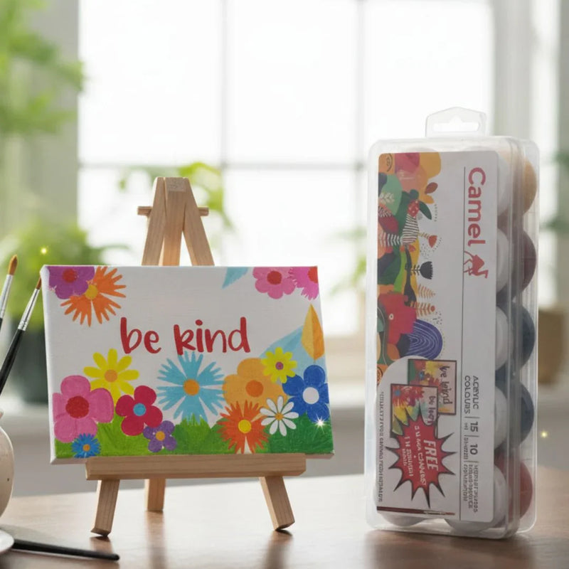 Camel Acrylic Colours Set 10 Shades | Free 2 Canvas Boards & Brush