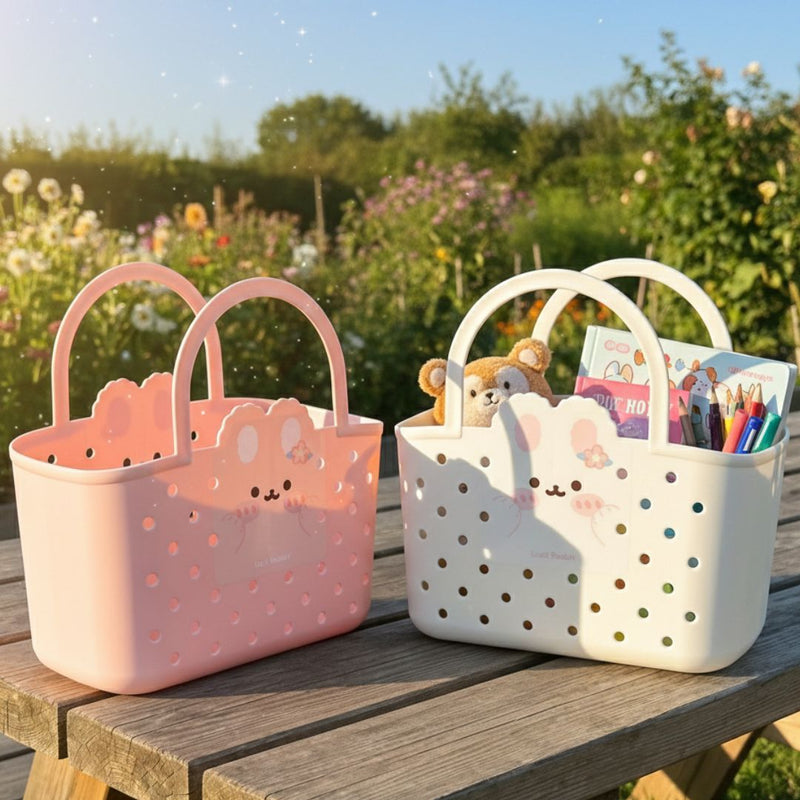 Cute Bunny Storage Basket for Kids | Plastic Tote Bag with Handle (Pack of 1)
