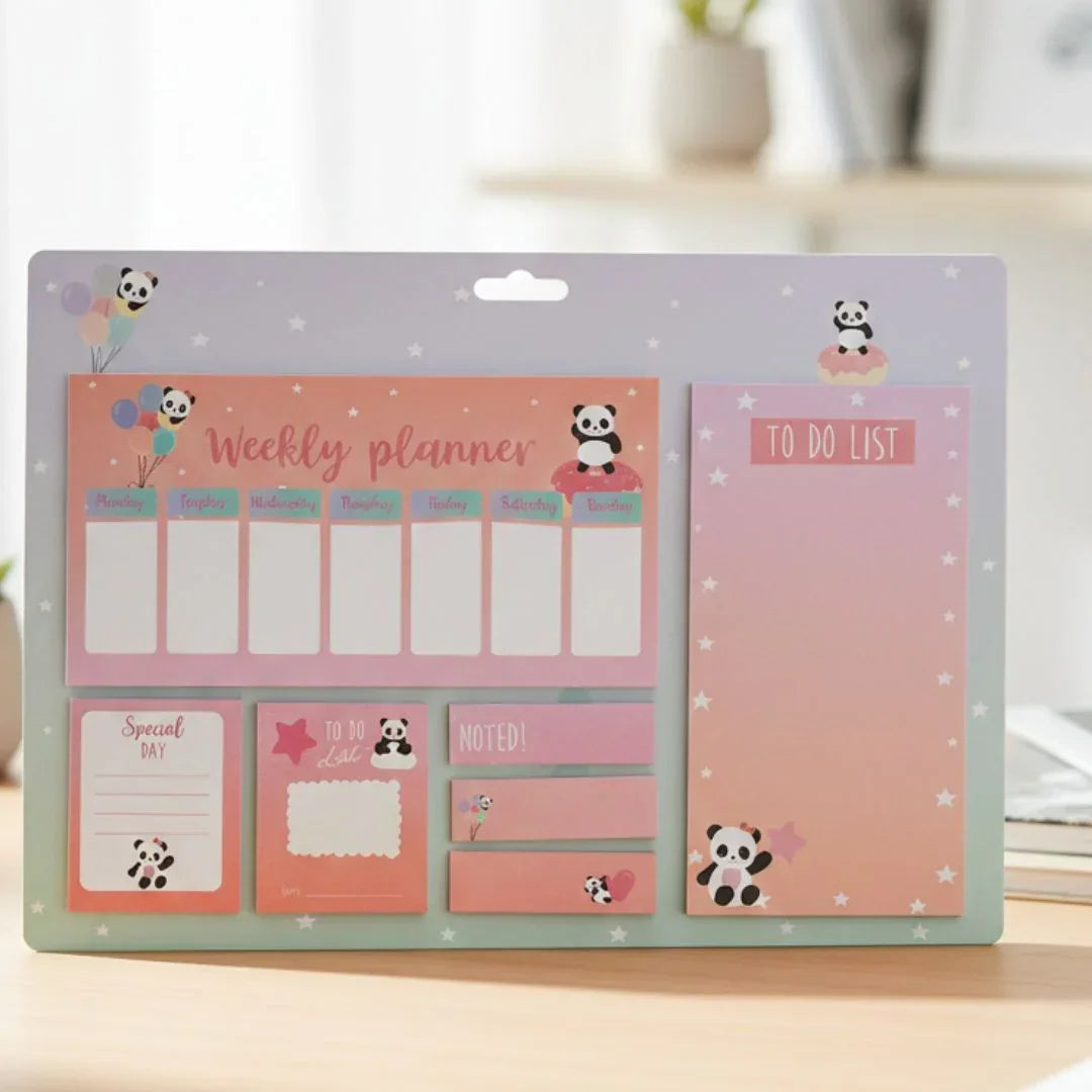 Cute Panda Weekly Planner Pad with Sticky Notes (26.5×18.8cm)