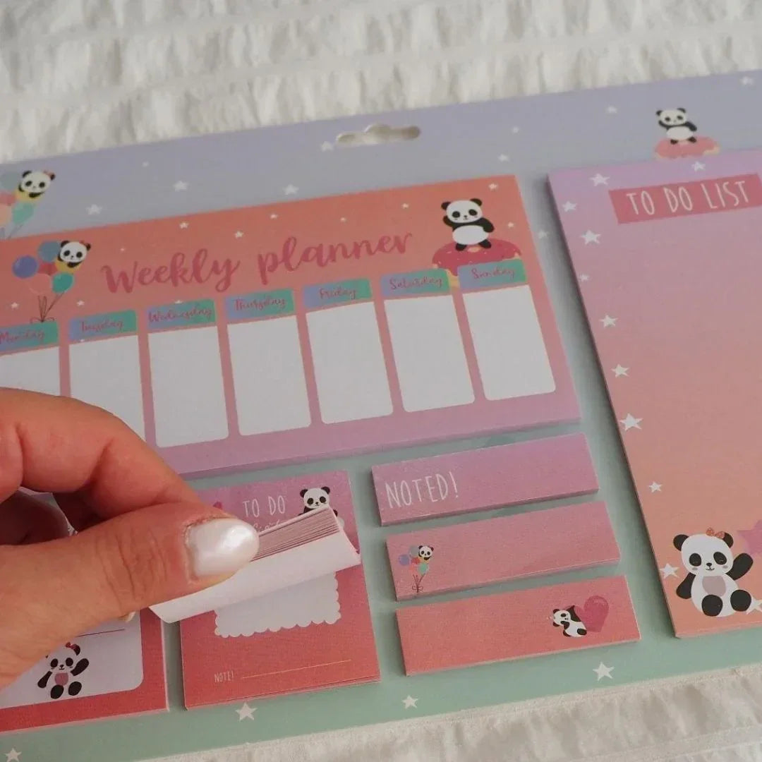 Cute Panda Weekly Planner Pad with Sticky Notes (26.5×18.8cm)