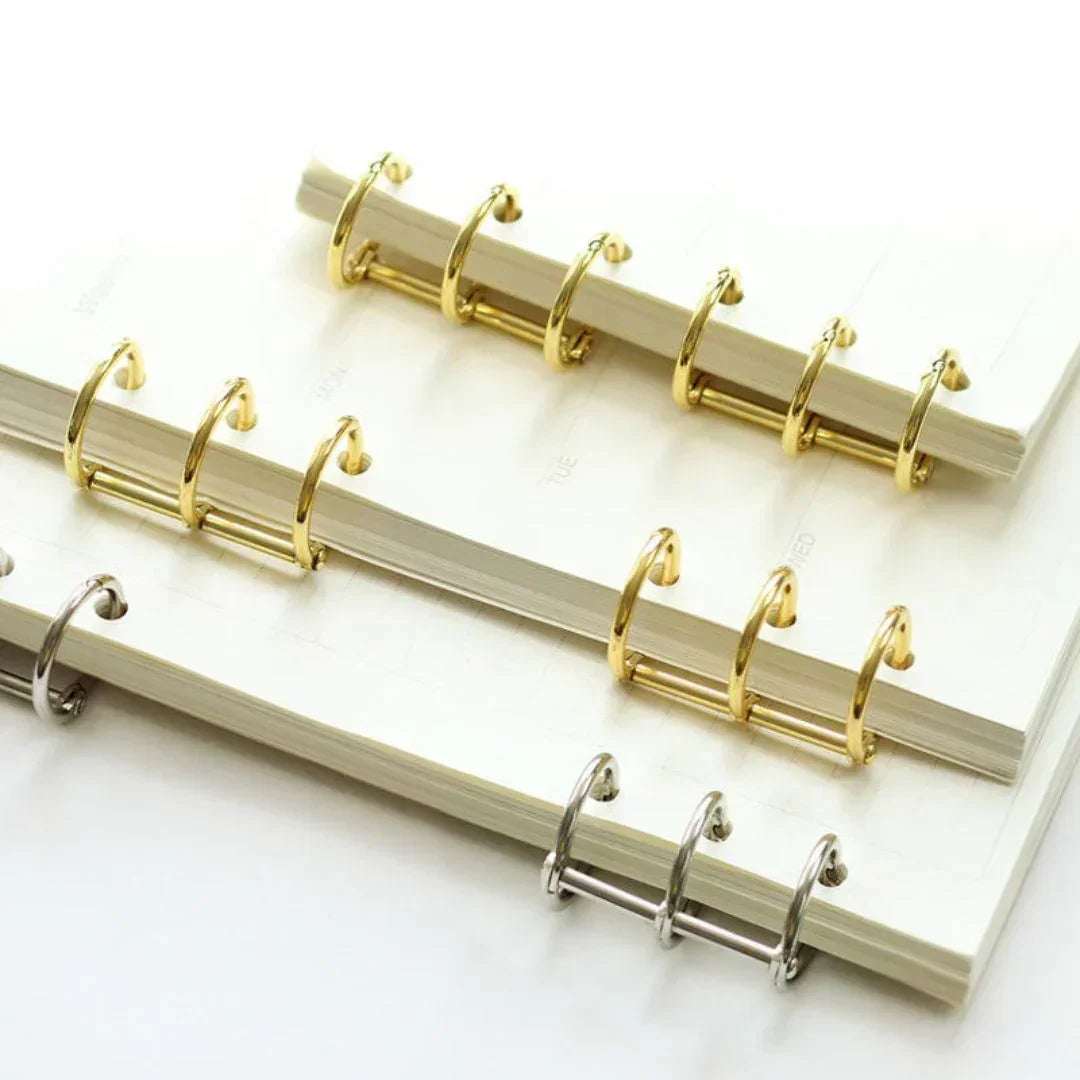 Elegant Gold 3-Hole Book Rings - 2 Piece Set