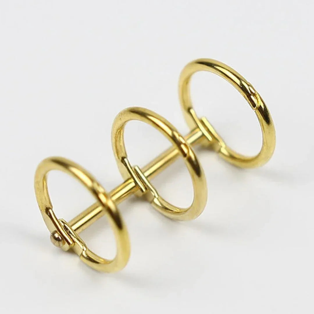 Elegant Gold 3-Hole Book Rings - 2 Piece Set