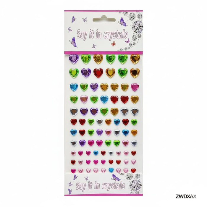 Multi-Color Heart Crystal Diamond Stickers - Assorted Sizes (pack of 1)