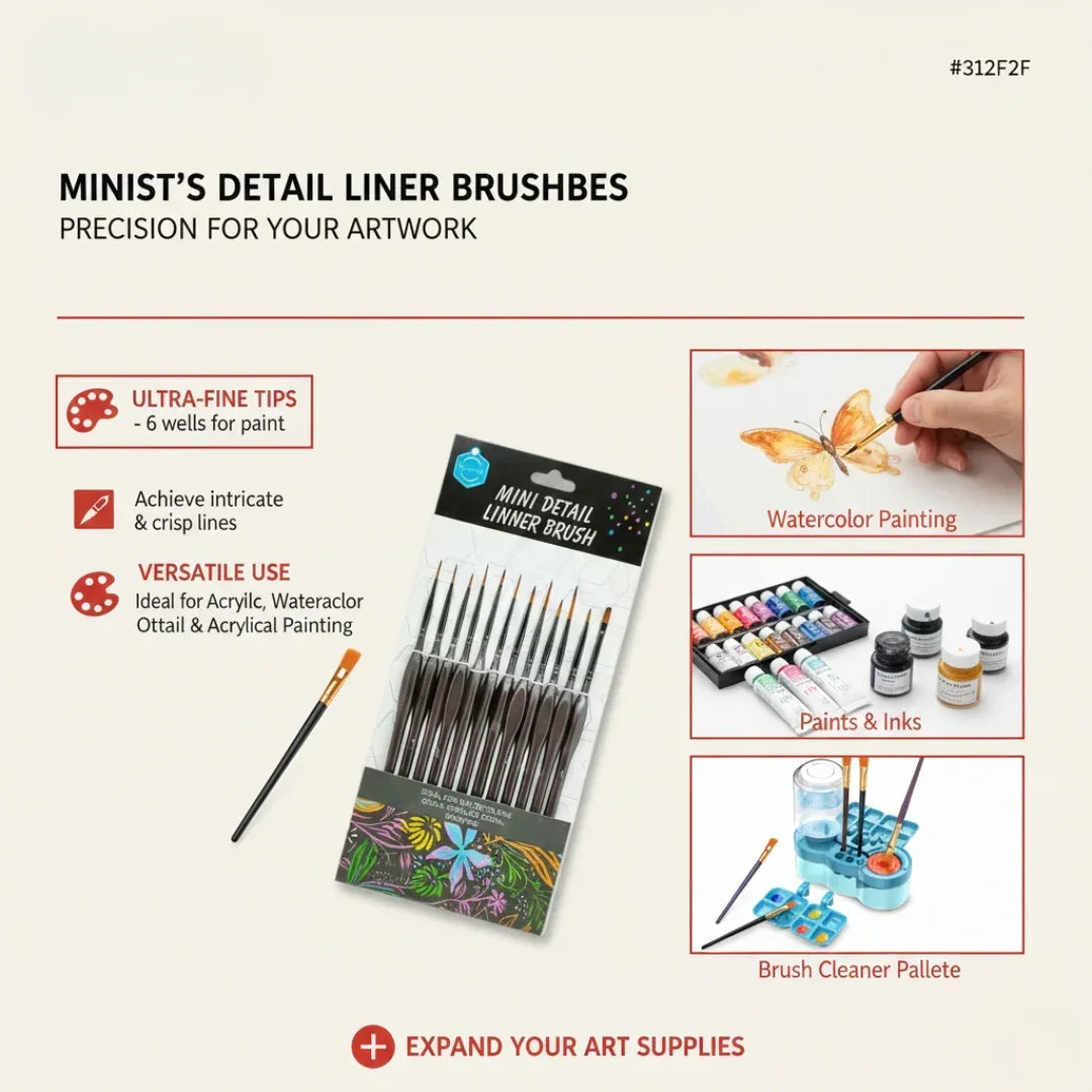 Thin and Fin Tip Paint Brush Set, Mini Detail Linner Brush, Ideal for Acrylics, Watercolor & Oil (12Pc)