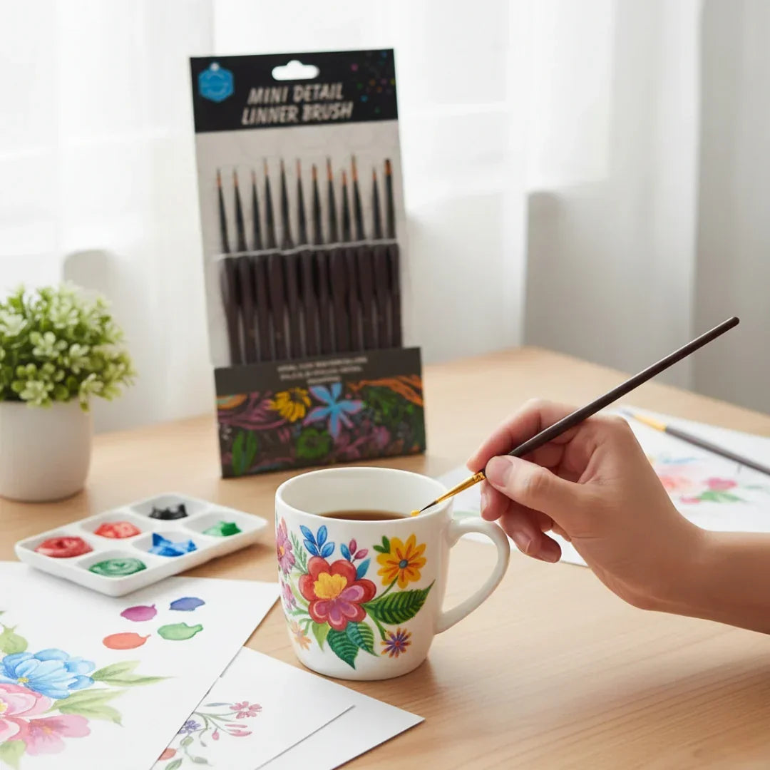 Thin and Fin Tip Paint Brush Set, Mini Detail Linner Brush, Ideal for Acrylics, Watercolor & Oil (12Pc)