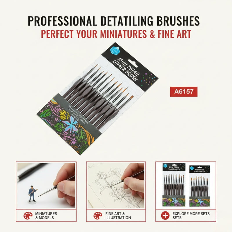 Thin and Fin Tip Paint Brush Set, Mini Detail Linner Brush, Ideal for Acrylics, Watercolor & Oil (12Pc)