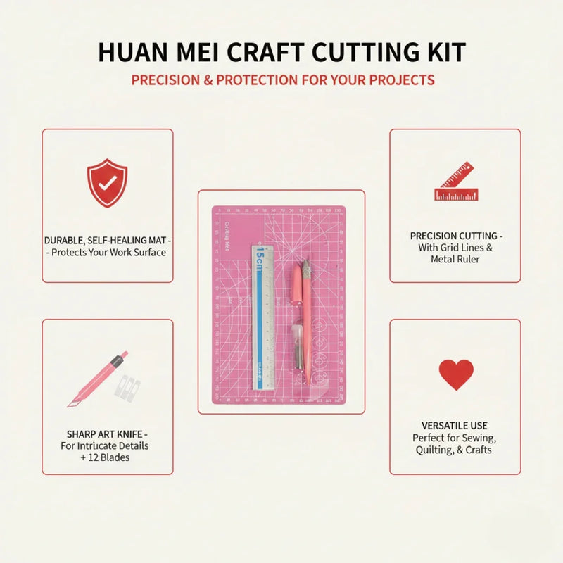 Essential Craft Tools Combo Kit: A5 Cutting Mat, Precision Knife & Steel Ruler