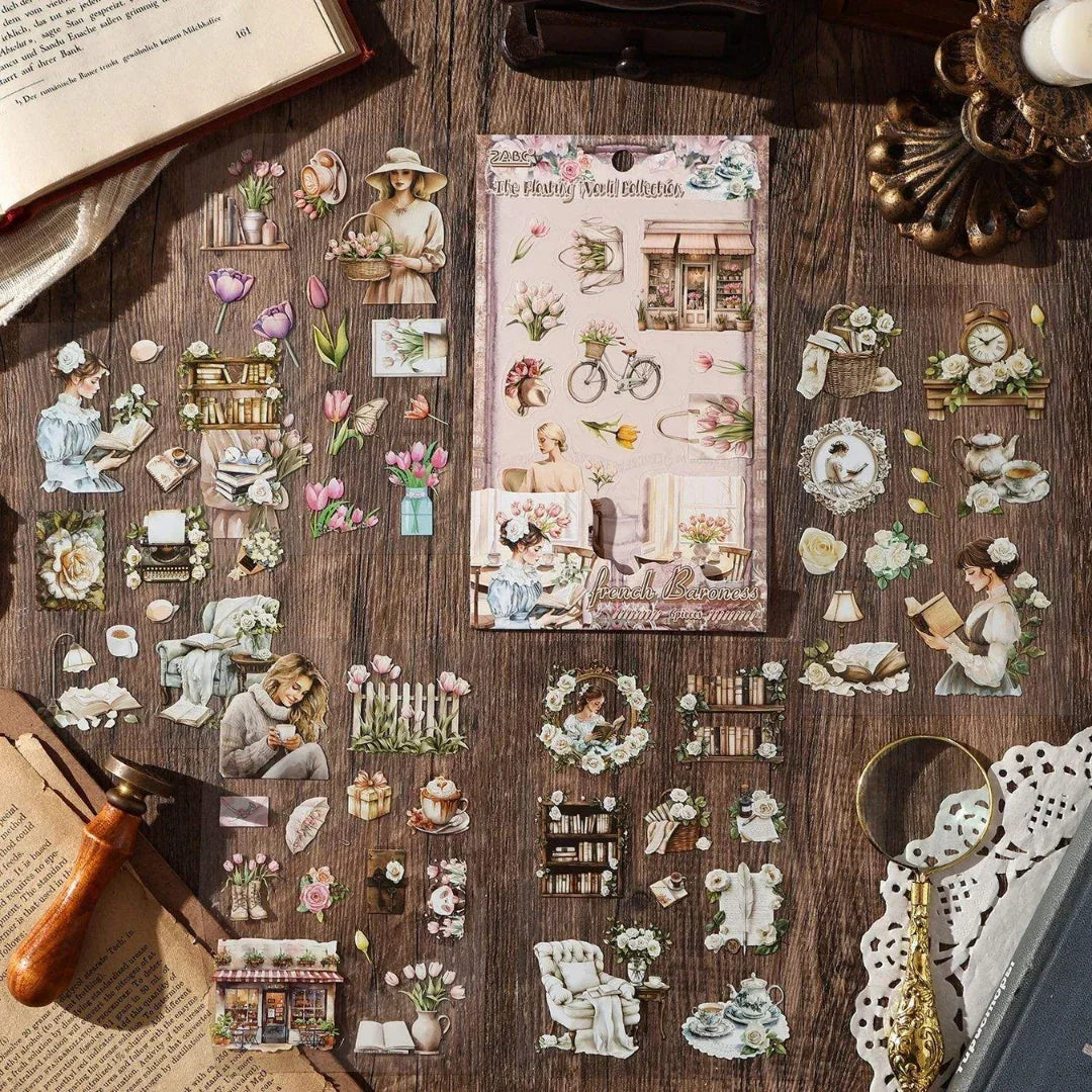 ( Buy 1 Get 1 Free)  Vintage Aesthetic Stickers Pack for Journaling Scrapbook l Pack of 1 contains 6 sheets