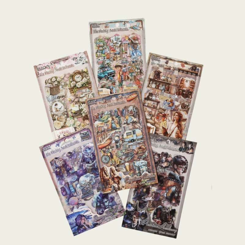 ( Buy 1 Get 1 Free)  Vintage Aesthetic Stickers Pack for Journaling Scrapbook l Pack of 1 contains 6 sheets