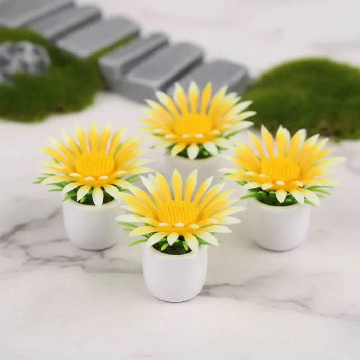 Miniature Yellow Daisy Plants (Set of 4) Realistic Scenery Decor (pack of 1)