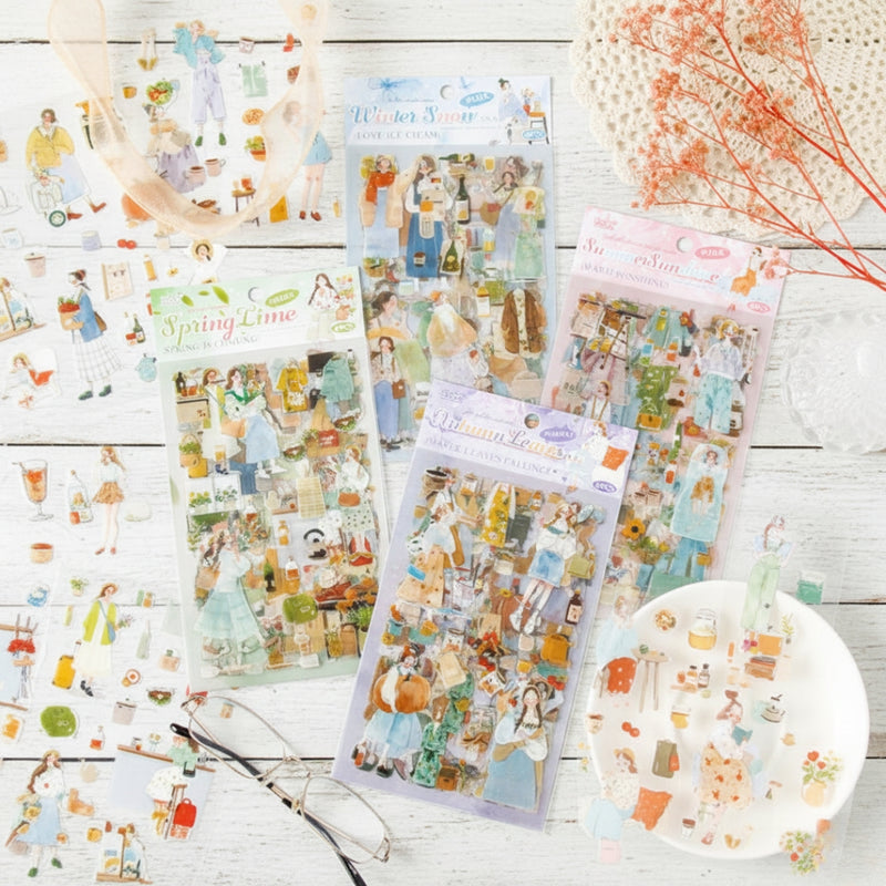 (Buy 1 get 1 Free) Vintage Retro Journaling Stickers for Seasonal Life l Pack of 1 contains  6 sheets
