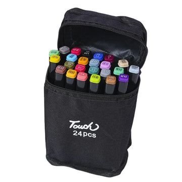 Professional Alcohol Dual-Tip Markers - 24 Vibrant Colors in Black Pouch