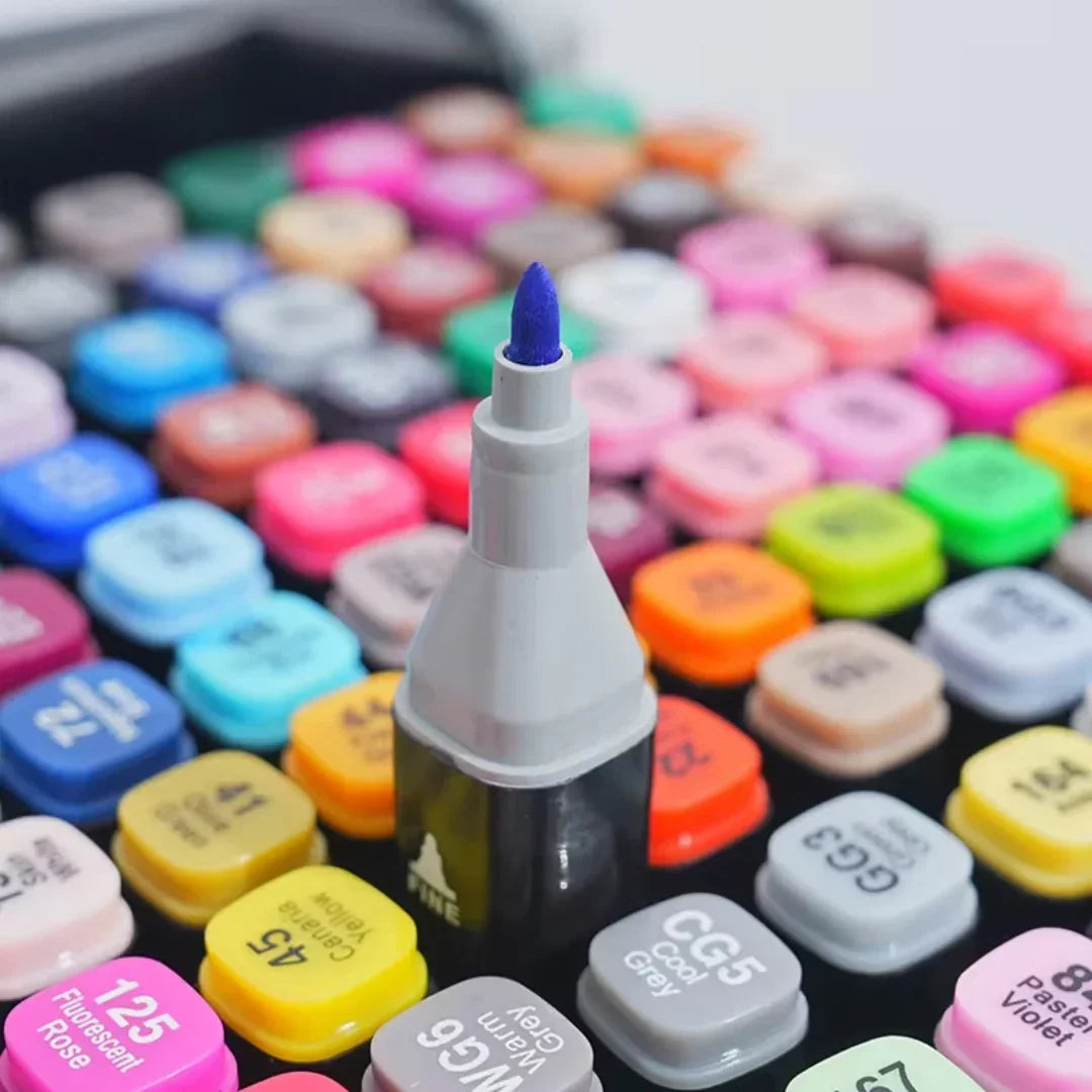 Professional Alcohol Dual-Tip Markers - 24 Vibrant Colors in Black Pouch