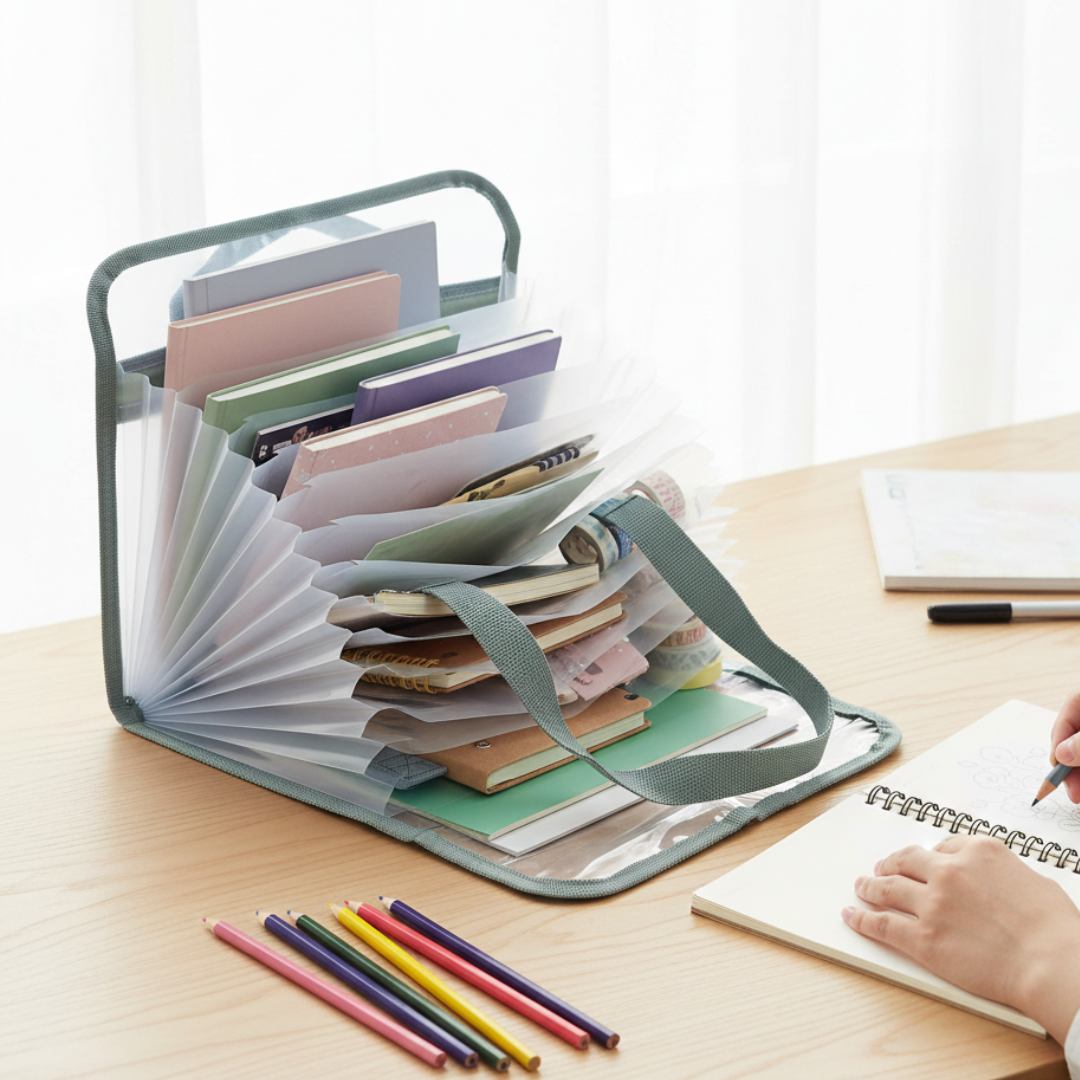 A4 Transparent Vertical File Bag with Button Lock – Durable Document Holder (Pack of 1)