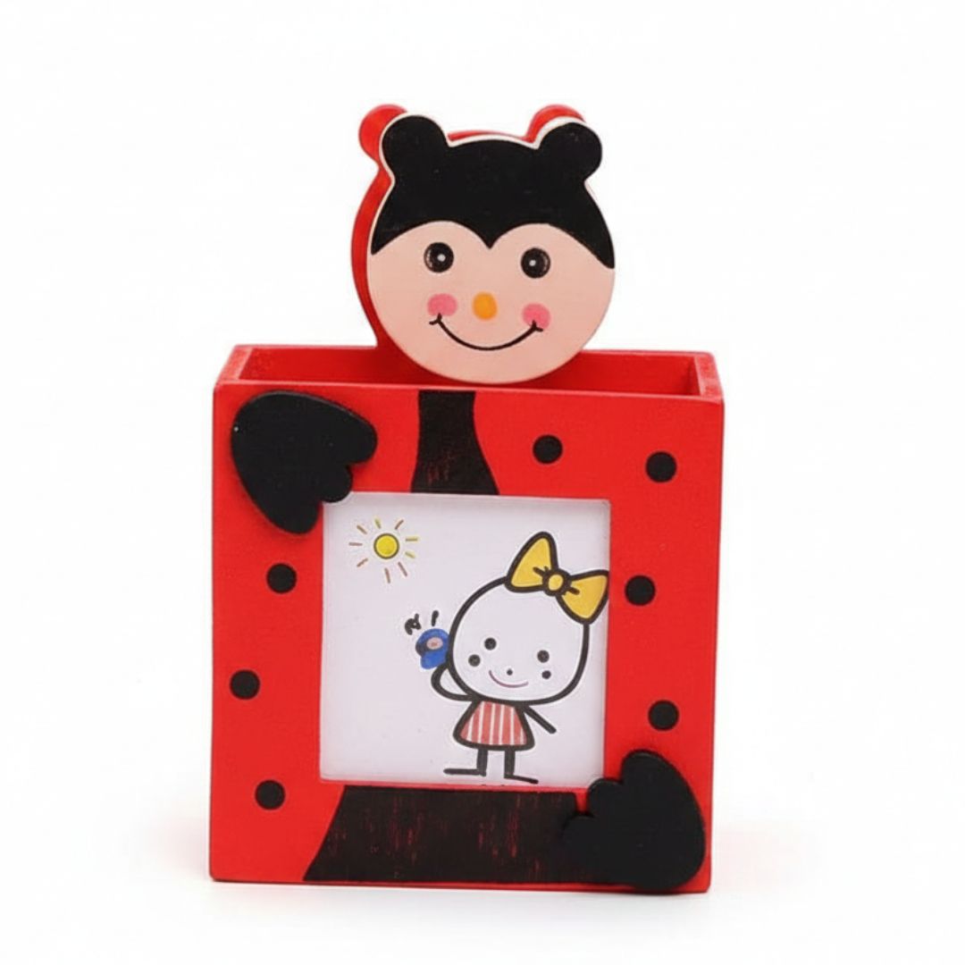 Cute Cartoon Wooden Pen Stand with Clip (1pcs) pack of 1