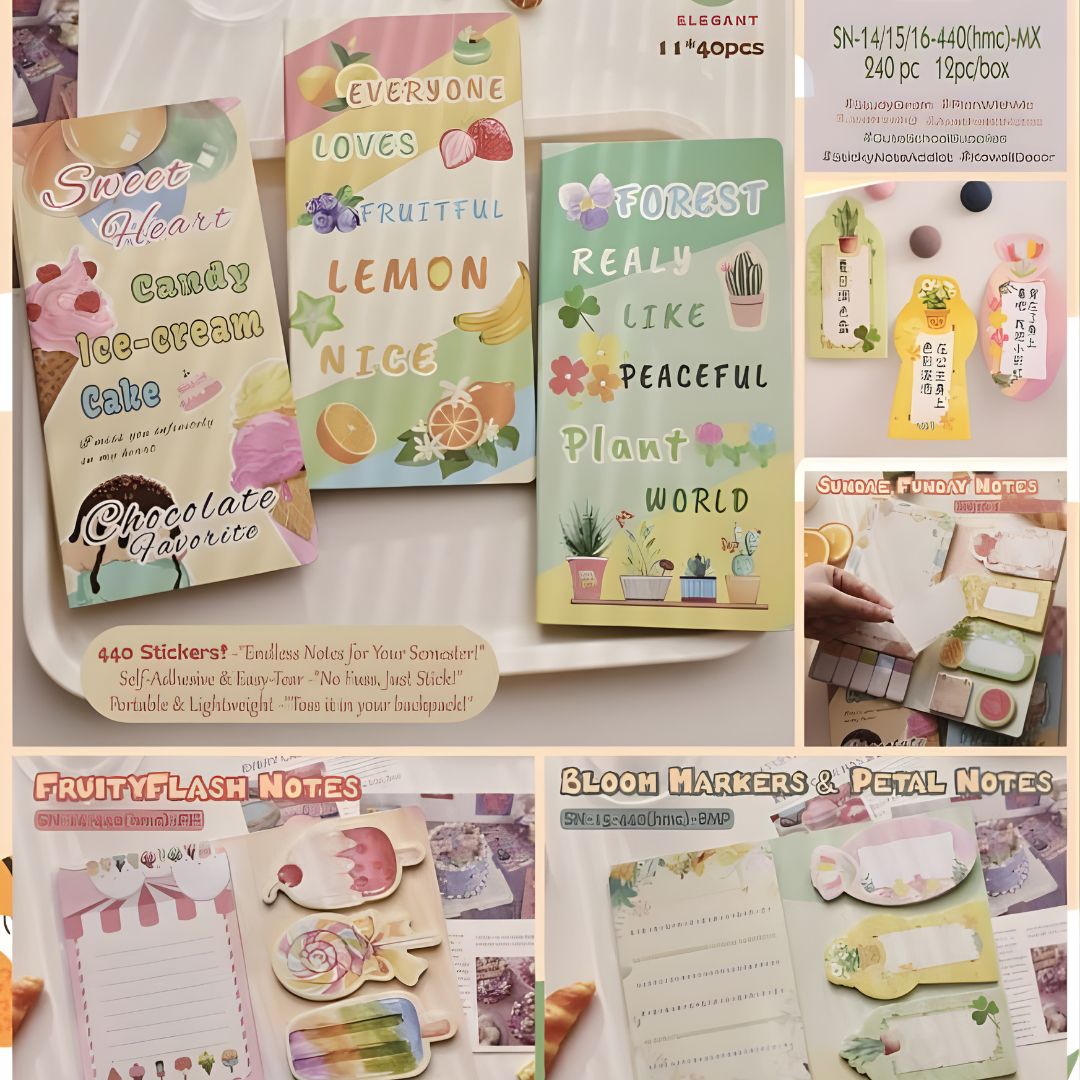 (440 pcs ) Cute Candy Sticky Note Colorful Design Memo Pad l 12 Designs l Pack of 1