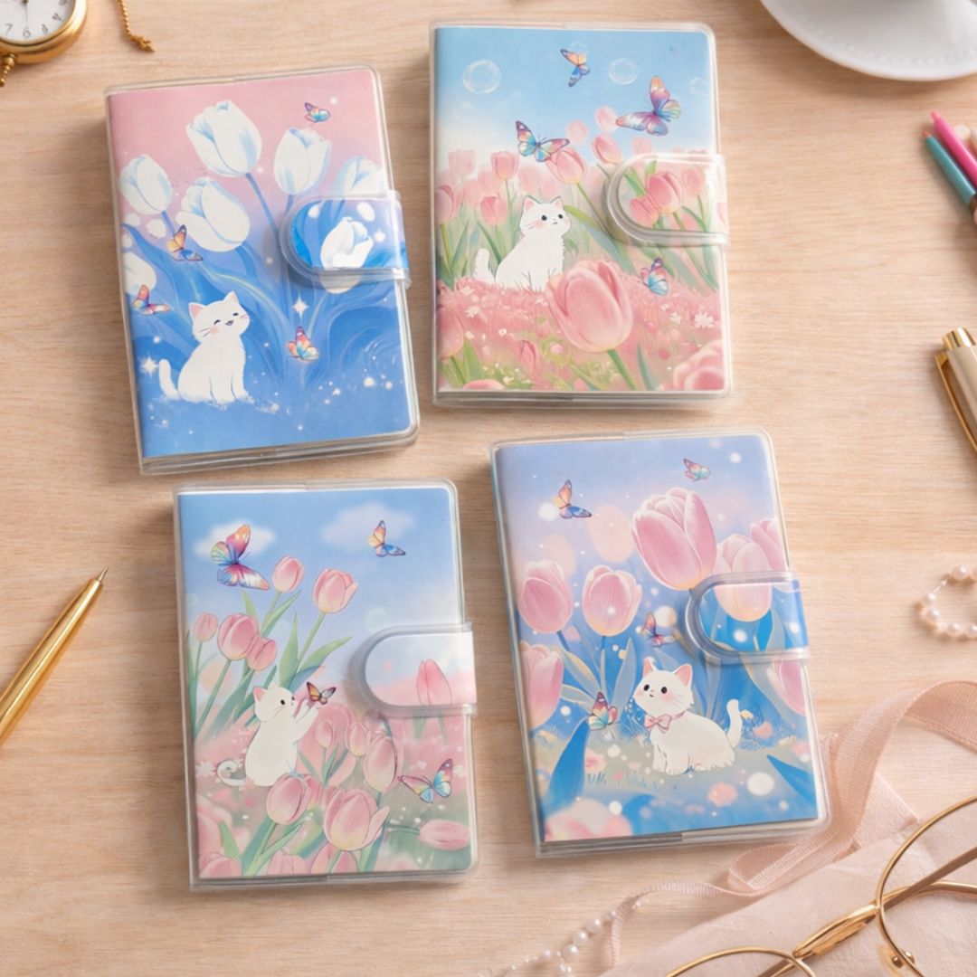 ( Buy 1 Get 1 Free ) Premium Cute Cat Tulip Mini Diary | A7 l Ruled l Pack of 1