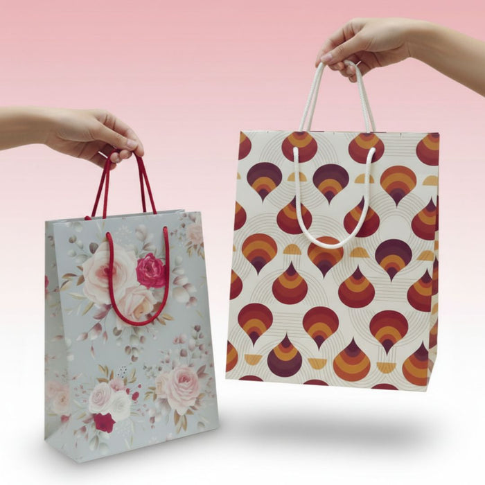Design Paper Gift Bags for Return Gift, Small Presents, Weddings, Birthday, Holiday Presents, Multicolor (25cmx20cm) Pack of 1