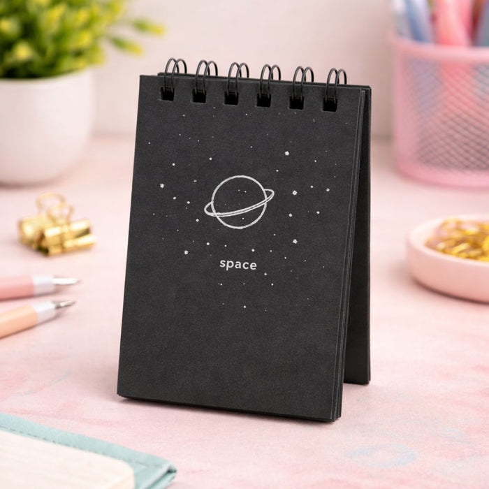 Premium Spiral A6 Black Space Aesthetic Notebook | Pocket Spiral Diary | Pack of 1