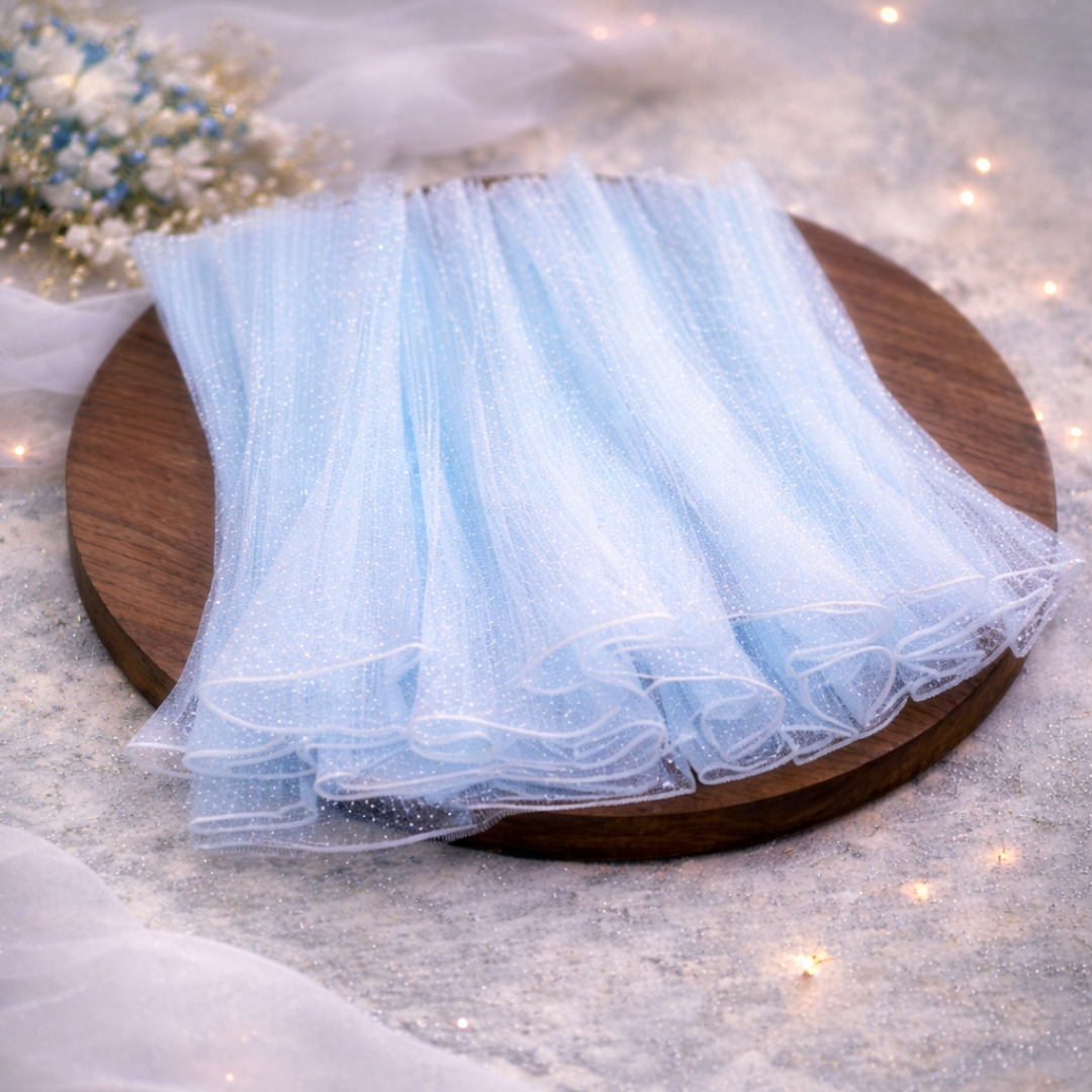 Premium Sky Blue Wrapping Paper Net Wrinkled with Snow 64 cm long  | Gift Wrappers | Premium 2026 Edition