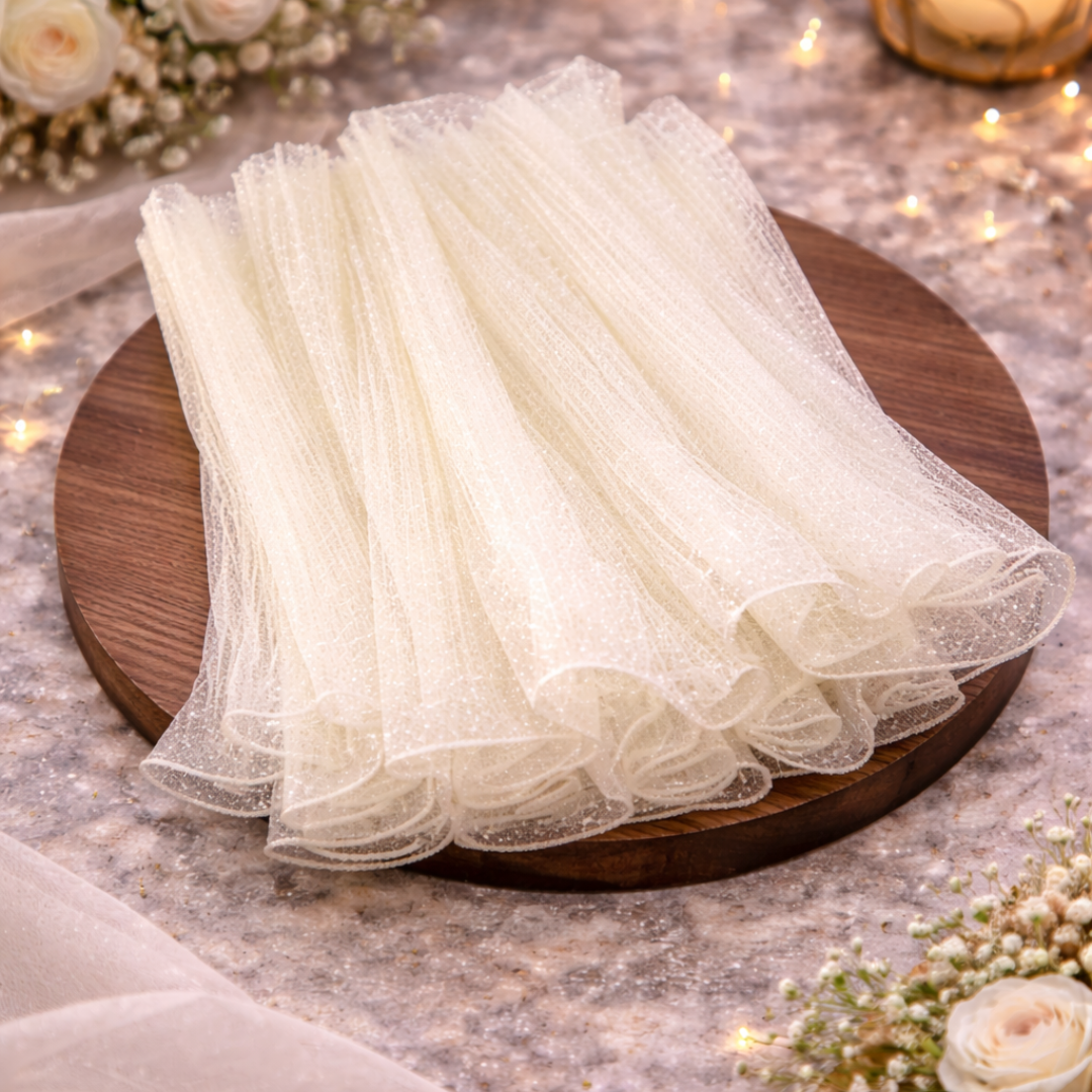 Premium Cream Wrapping Paper Net Wrinkled with Snow 64 cm long | Gift Wrappers | Premium 2026 Edition