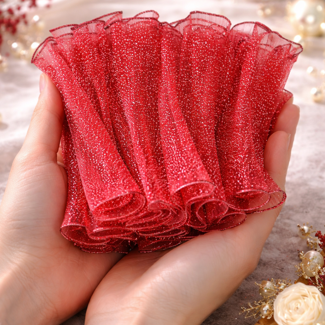 Premium Maroon Wrapping Paper Net Wrinkled with Snow 64 cm long  | Gift Wrappers | Premium 2026 Edition