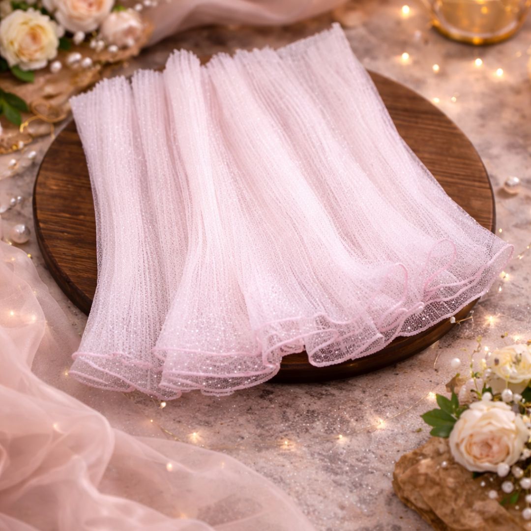 Premium Light pink Wrapping Paper Net Wrinkled with Snow 64 cm long  | Gift Wrappers | Premium 2026 Edition