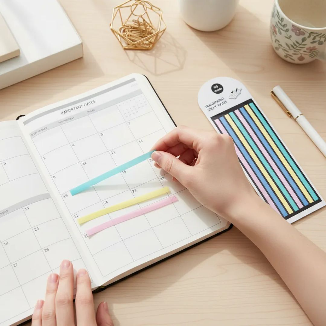 Clear Sticky Notes Set | Colorful Index Tabs for Study & Office Use | Pack of 1