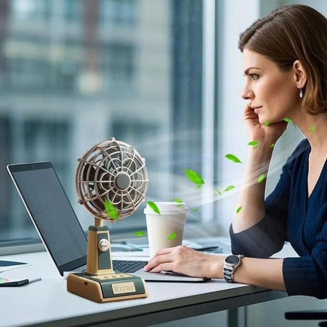 Mini Retro Table Portable Fan | Aesthetic Desk Fan for Study & Workspace | Pack of 1