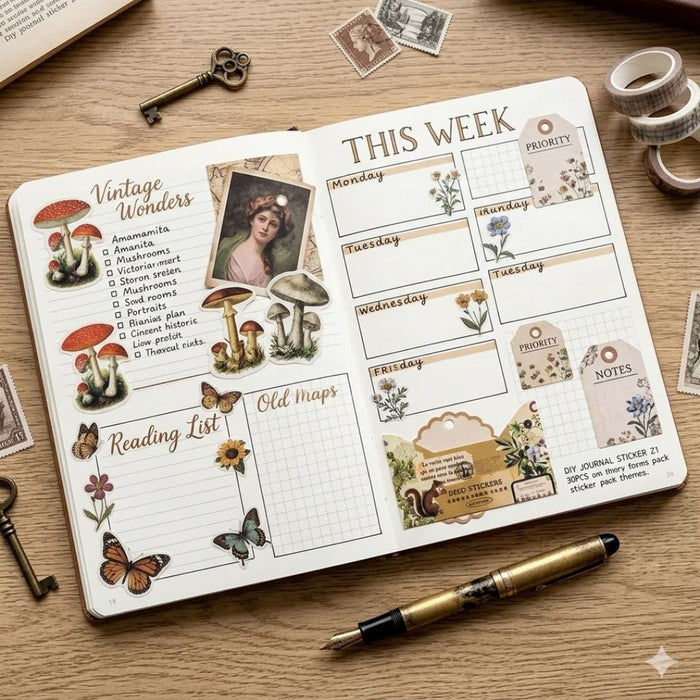 DIY Journal Stickers Z1 – 30 PCS Vintage Scrapbook Sticker Set | Pack of 1