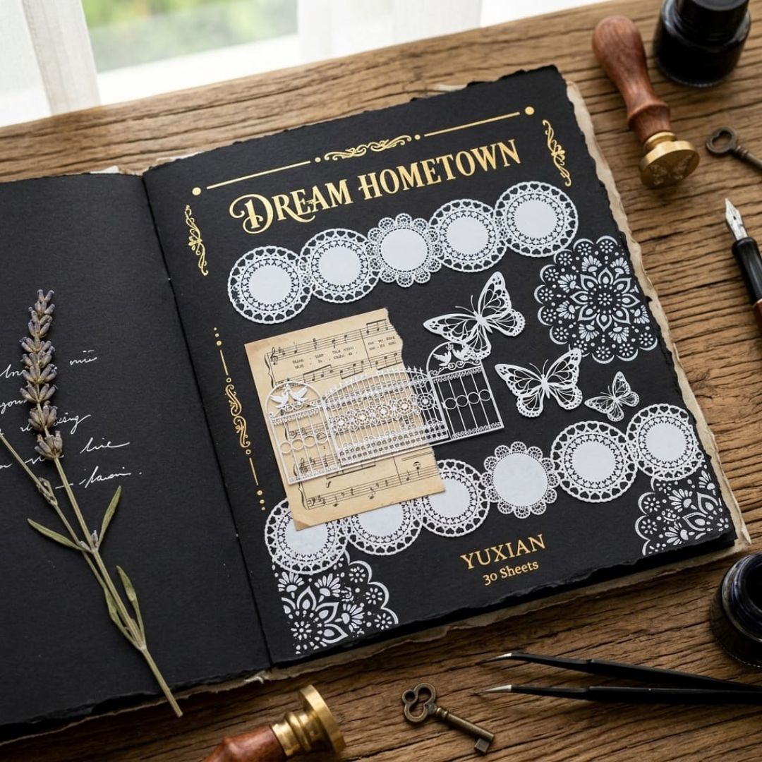 Decorative Lace Design Stickers – 30PCS DIY Journal Kit | Pack of 1