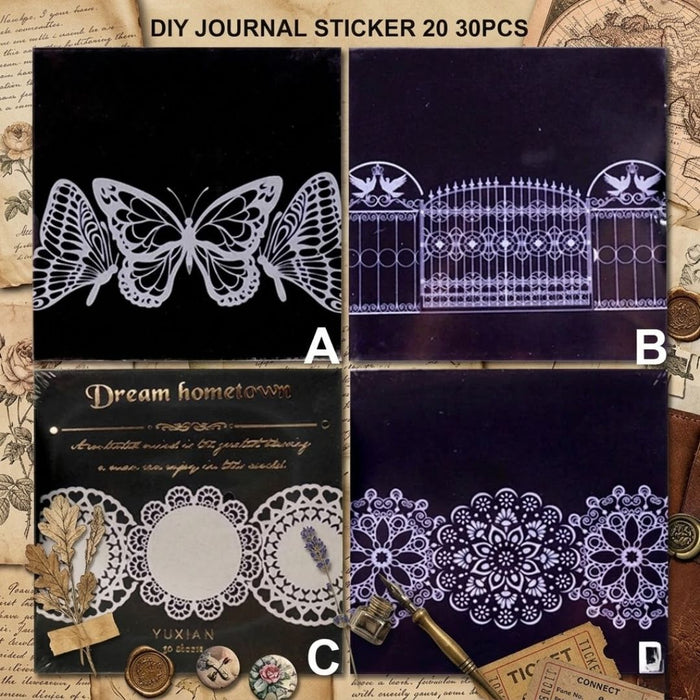 Decorative Lace Design Stickers – 30PCS DIY Journal Kit | Pack of 1