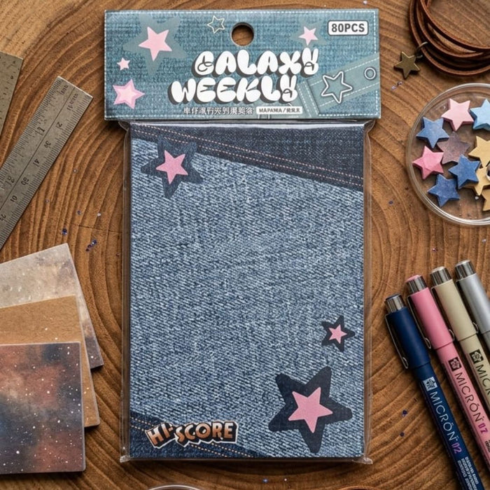 Denim Style Journal Notepad Stickers – 80PCS Aesthetic Scrapbook Sticky Notes |Pack of 1