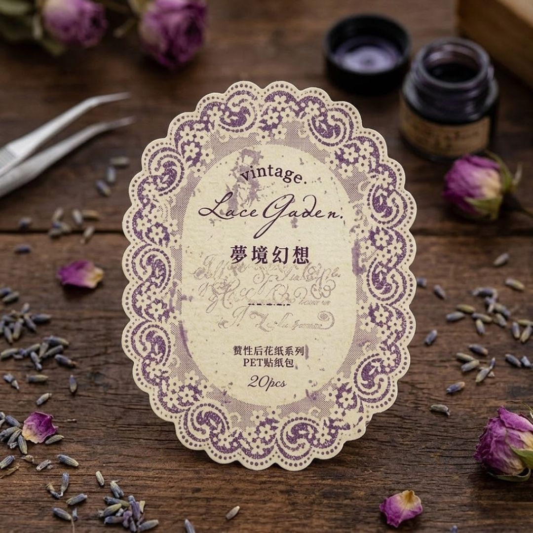 Vintage Lace Garden Stickers – DIY Journal, Scrapbook & Planner Decor (20 PCS) |Pack of 1