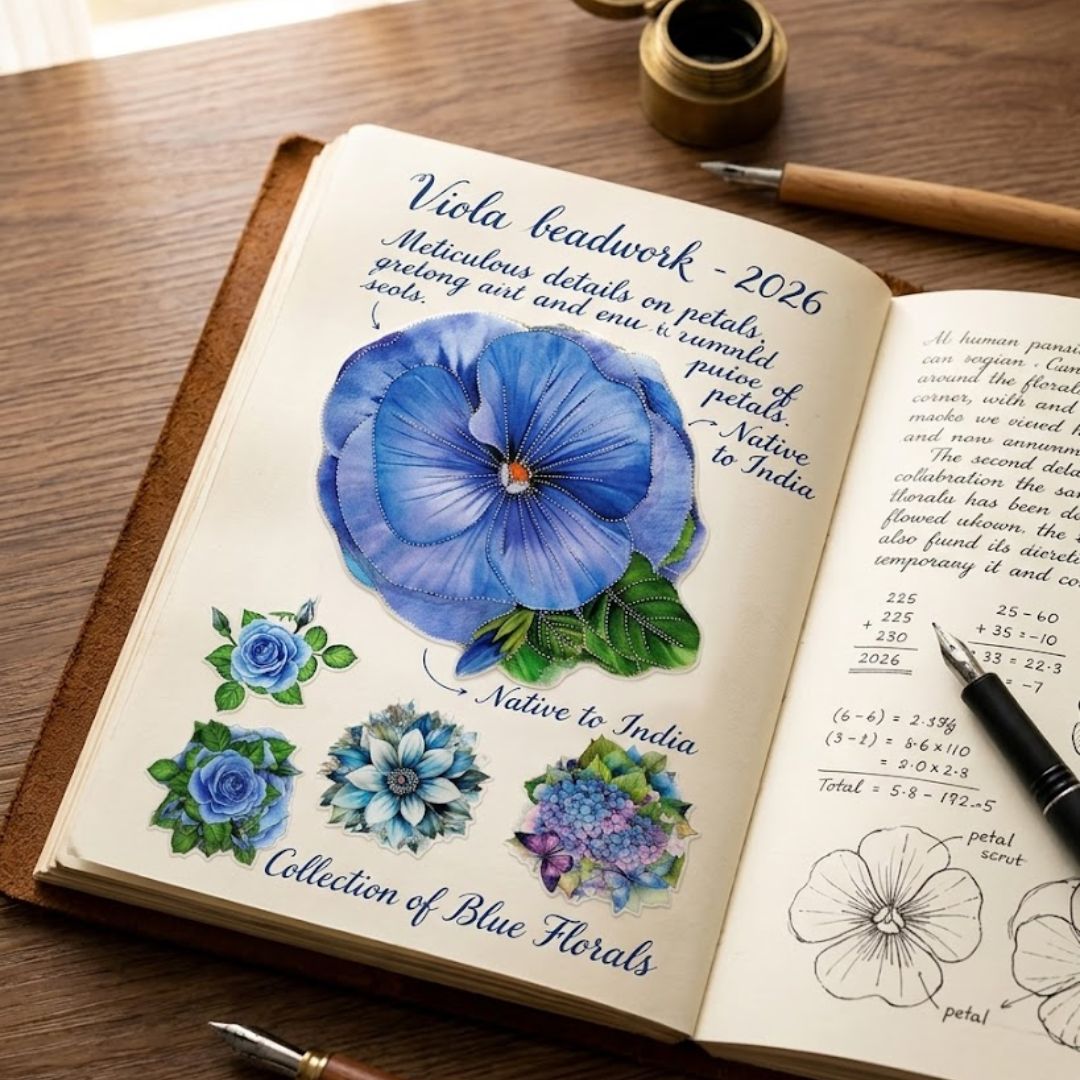 Blue Floral Journal Stickers – DIY Scrapbook & Planner Decor (10 PCS) | Pack of 1