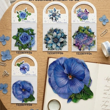 Blue Floral Journal Stickers – DIY Scrapbook & Planner Decor (10 PCS) | Pack of 1