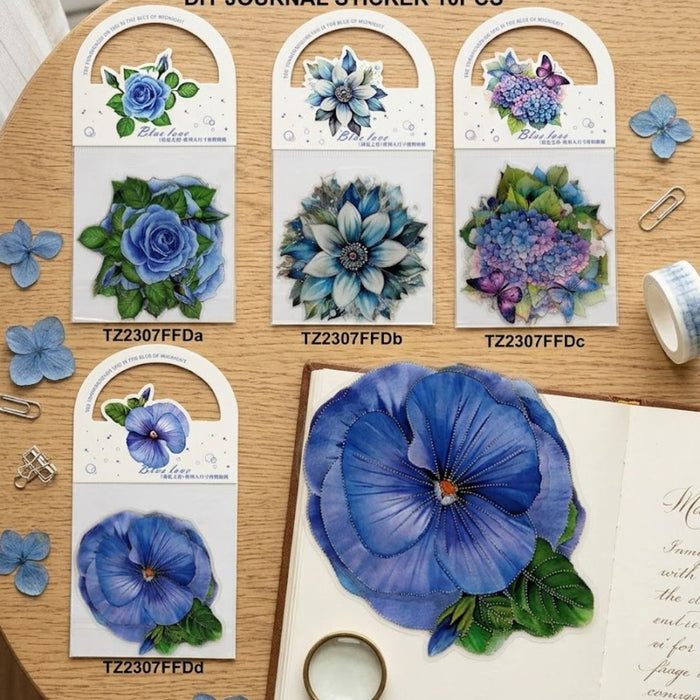 Blue Floral Journal Stickers – DIY Scrapbook & Planner Decor (10 PCS) | Pack of 1