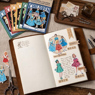 Vintage Children Cutout Stickers – Retro Doll DIY Journal & Scrapbook (50 PCS)