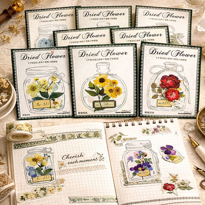 Vintage Dried Flower Stickers – Aesthetic DIY Journal & Scrapbook Decor (45 PCS) | Pack of 1
