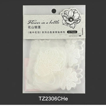 Minimal White Floral Stickers – Transparent Scrapbooking & Journal Pack | Pack of 1