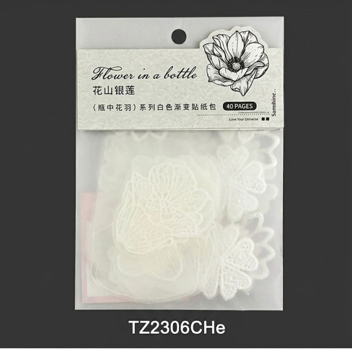 Minimal White Floral Stickers – Transparent Scrapbooking & Journal Pack | Pack of 1