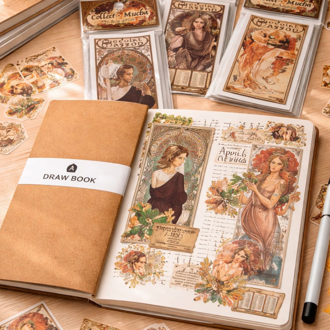 Vintage Mucha Stickers – 30 PCS Aesthetic Journal Pack | Pack of 1