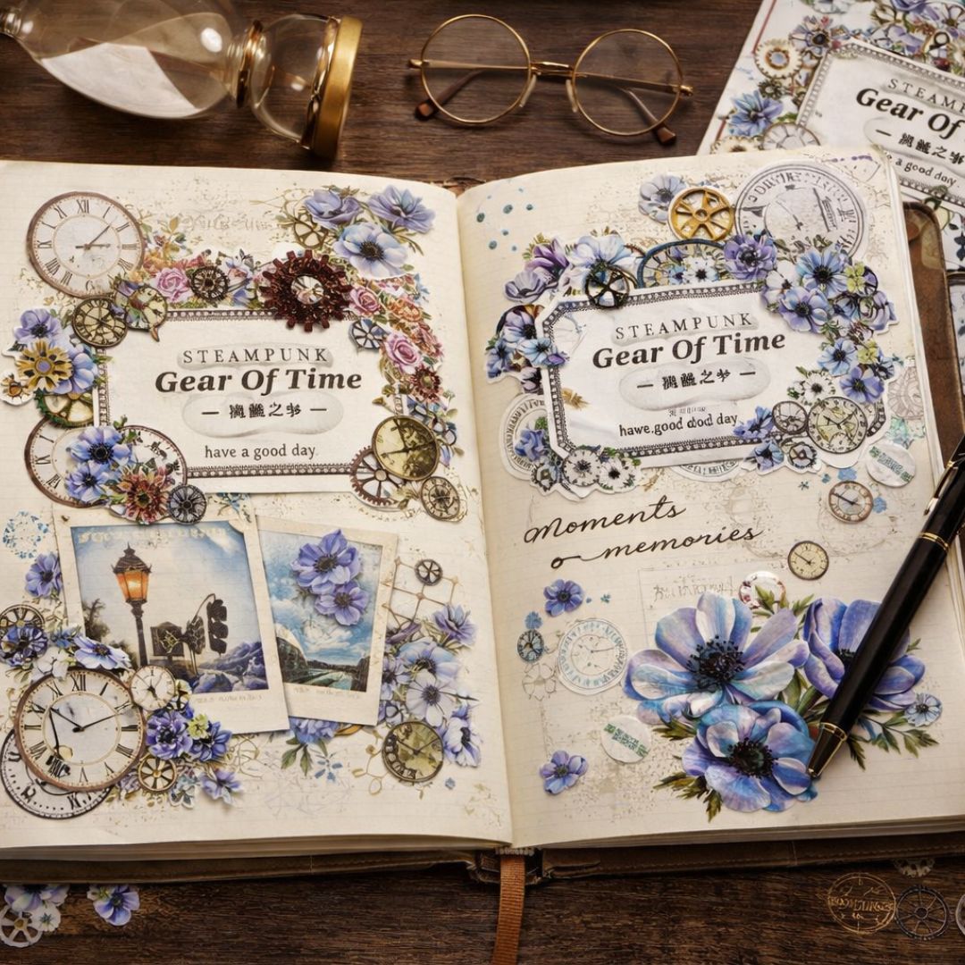 Steampunk Floral Stickers – 40 PCS Aesthetic Journal Pack | Pack of 1