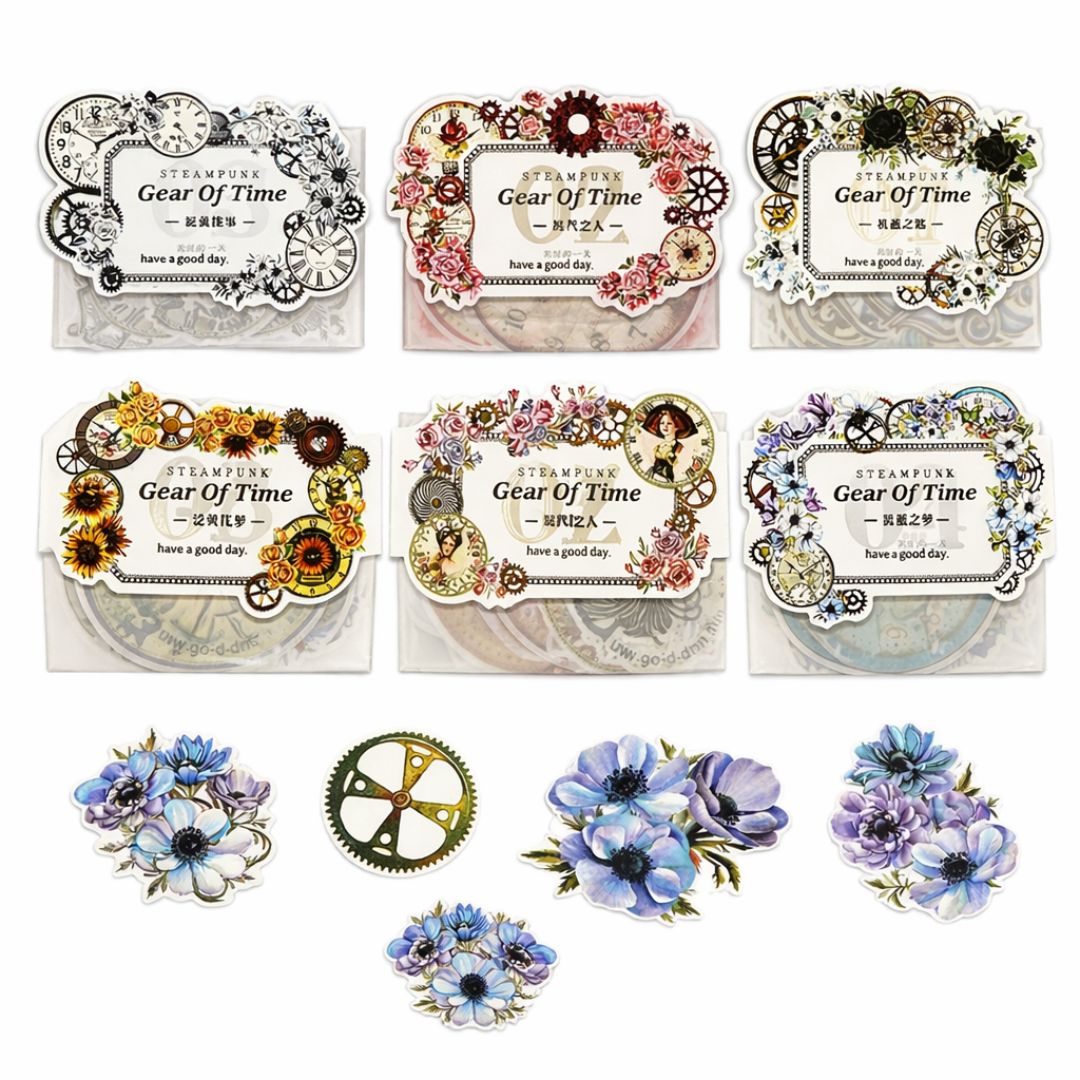 Steampunk Floral Stickers – 40 PCS Aesthetic Journal Pack | Pack of 1