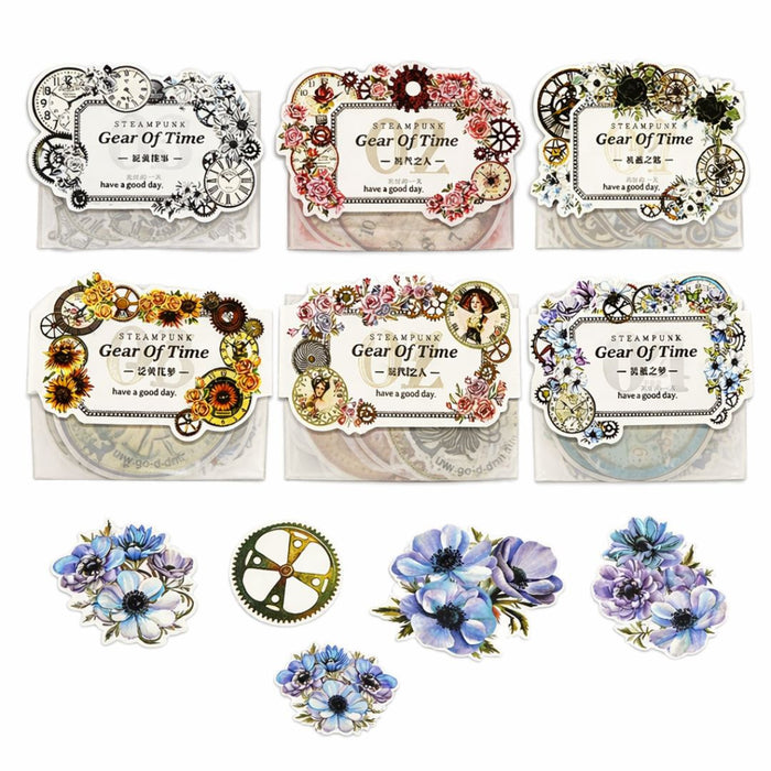 Steampunk Floral Stickers – 40 PCS Aesthetic Journal Pack | Pack of 1