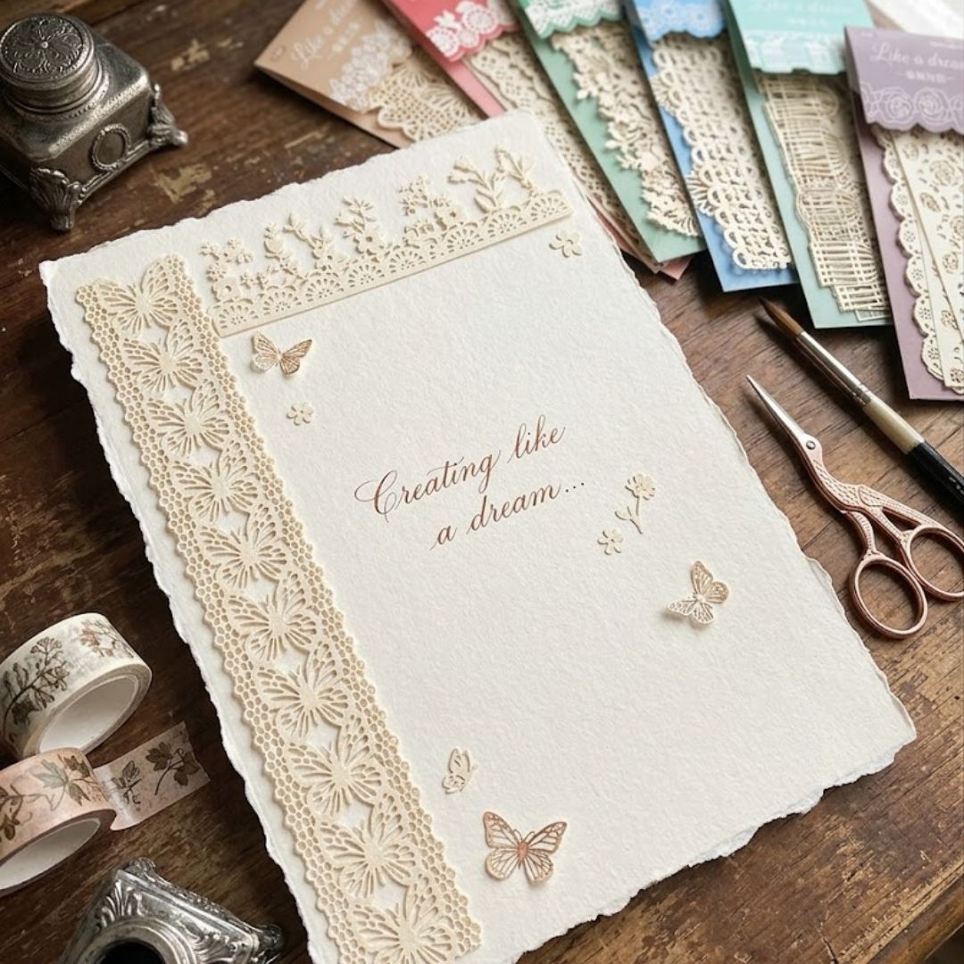 Vintage Lace Border Stickers – DIY Journal & Scrapbook Decor (10 PCS) | Pack of 1