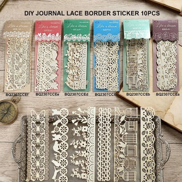Vintage Lace Border Stickers – DIY Journal & Scrapbook Decor (10 PCS) | Pack of 1