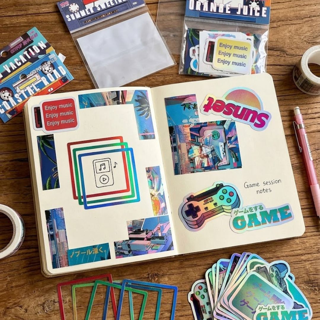 Retro Holographic Stickers – Aesthetic DIY Journal & Scrapbook Pack (15 PCS) | Pack of 1
