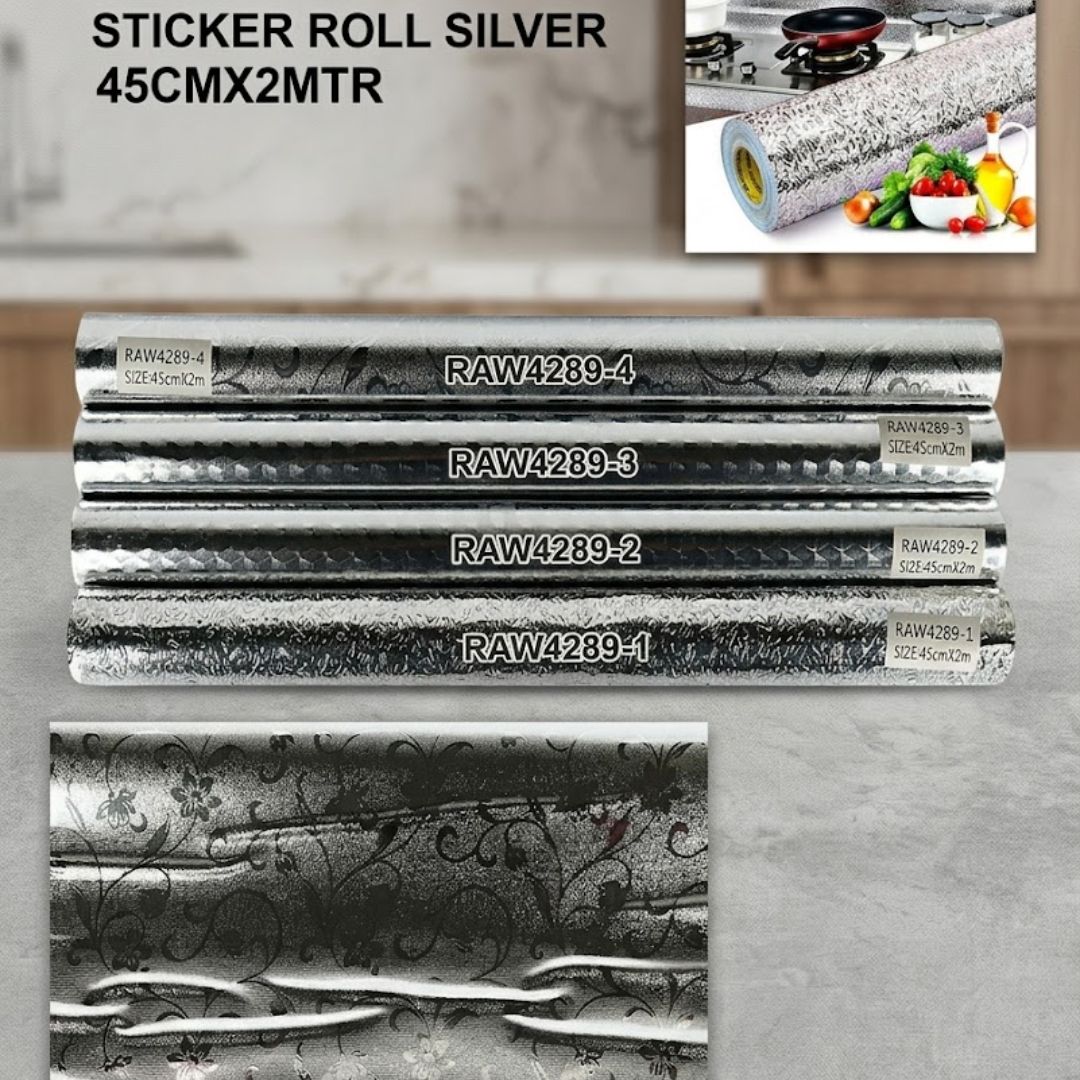 Premium Silver Self-Adhesive Wallpaper Roll – Waterproof Kitchen & Wall Sticker (45cm x 2m)  Pack of 1