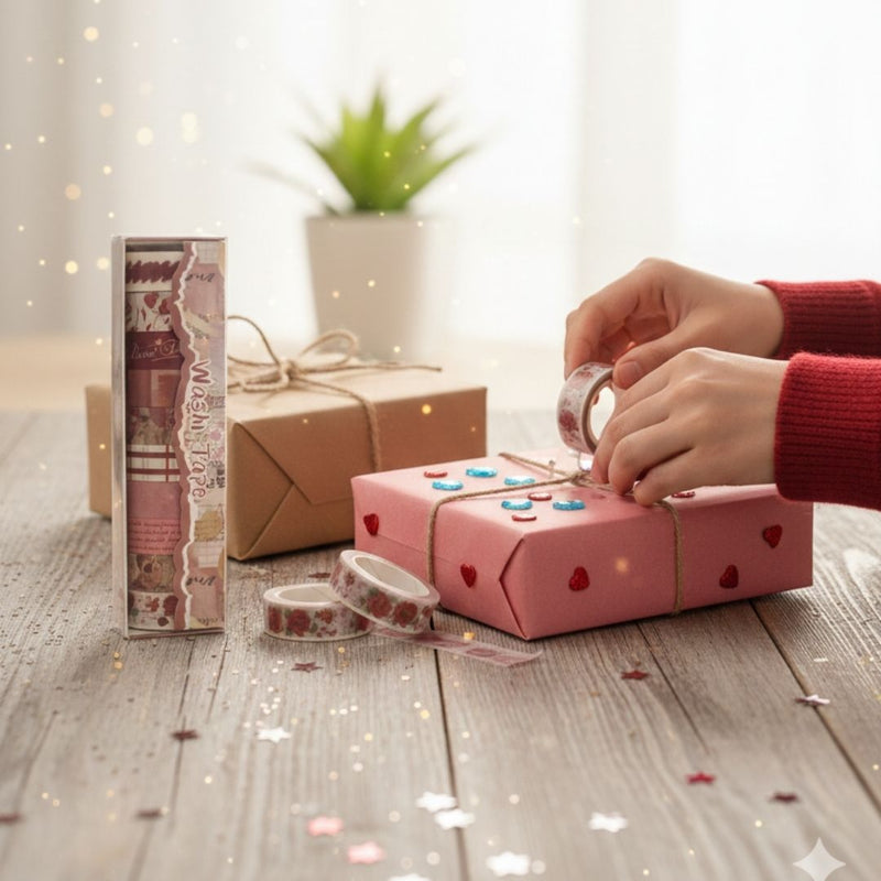 Maroon floral Retro Washi Tape Pack for Journaling l Pack of 1 Contains 10 washi tapes